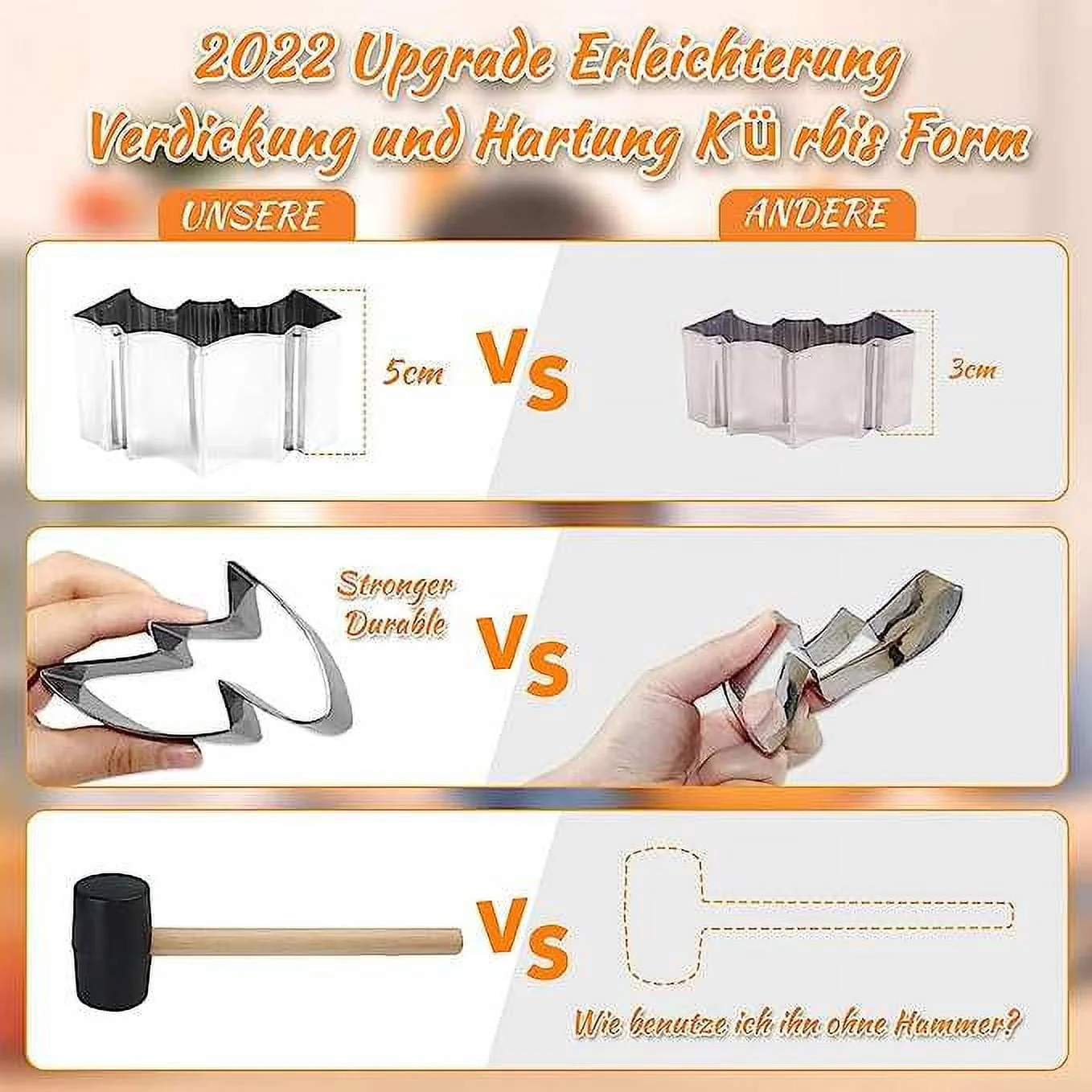 15 Pieces Halloween Pumpkin Carving Kit + Hammer, Professional Stainless Steel Carving Punchers Tools Set, Pumpkin Cutting Sculpting Tool for Halloween Decoration Jack-O-Lanterns - Image 5