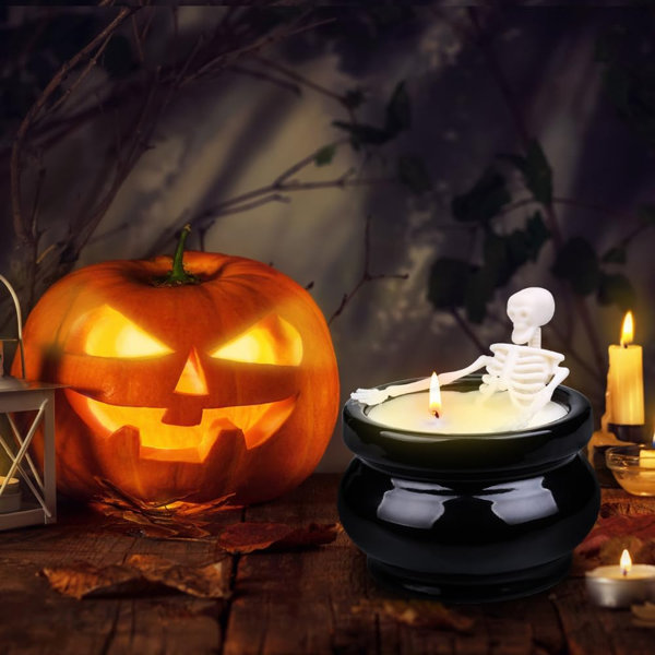Skeleton Candle Halloween Decorations Indoor, Gothic Vintage Fall Home Decor For Farmhouse Room Apartment Table Desk, Decorative Skull Present, Gag Birthday White Elephant Gifts For Friends