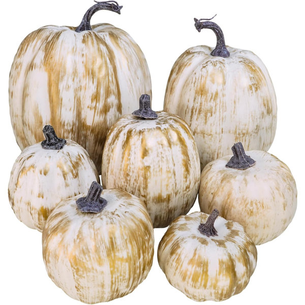 7 Pcs Assorted Harvest Artificial Pumpkins Decorative Pumpkins Foam Pumpkins With Stems For Fall Harvest Autumn Home Wedding Thanksgiving Halloween Party Table Centerpiece Décor