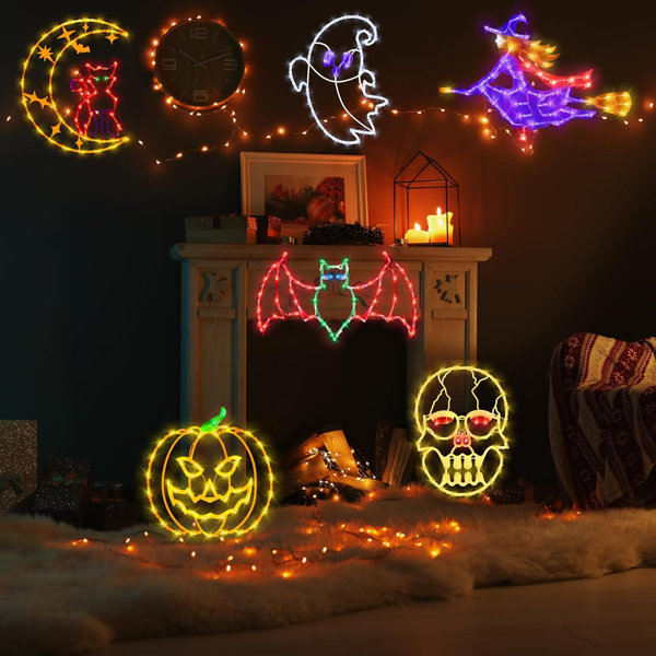16″ Halloween Window Silhouette Lights Decorations – 6 Pack Colour Lighted Ghost & Pumpkin & Witch & Bat & Skull Head & Cat On Moon For Holiday Indoor And Outdoor Wall Door Window Decorate