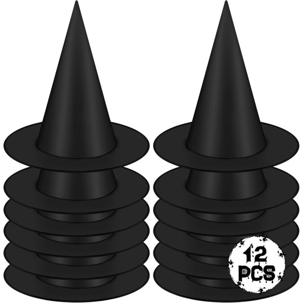 12 PCS Outdoor Halloween Decorations, Black Witch Hat Halloween Costume Accessories Hanging Party Decorations Wizard Hats With 328 FT Nylon Cord Witches Hats Indoor Outdoor Home Yard Decor