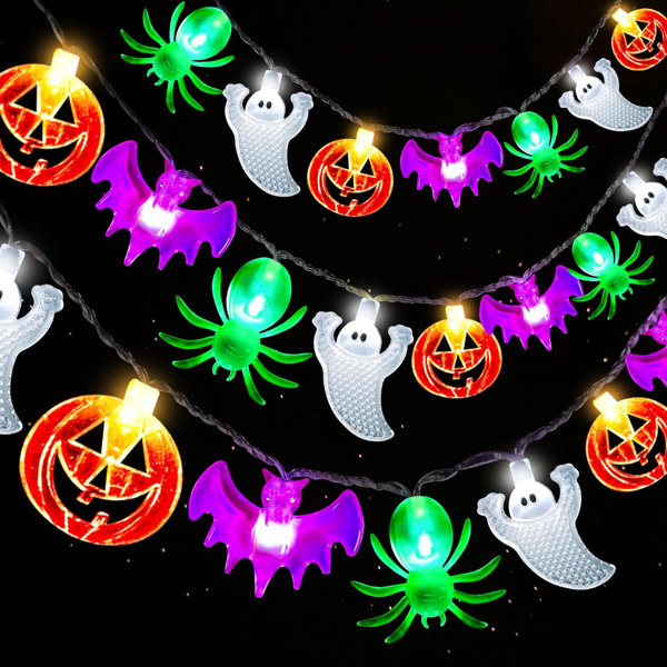 Halloween Lights 20FT 40 LED Pumpkin Bat Spider Ghost Halloween String Lights Battery Operated With Timer, 8 Light Mode Waterproof Indoor Outdoor Halloween Decorations Light Home Yard Window Décor