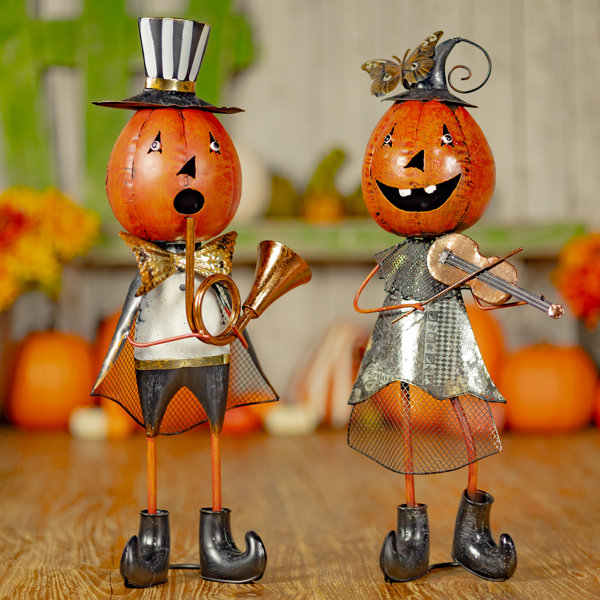Metal Jack-O-Lantern Musician Couple Halloween Décor (Set of 2)