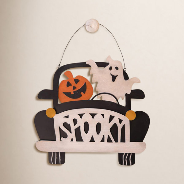 Halloween “Spooky” Door Sign 14.37″H – Hand-Painted Metal Wall Decor