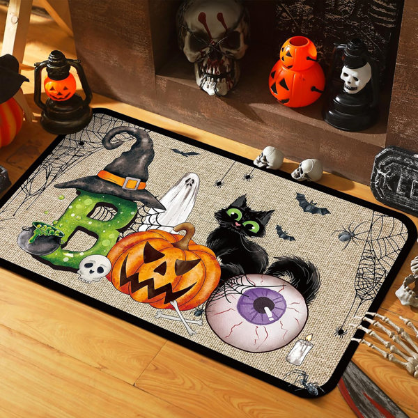 Halloween Door Mat Outdoor Halloween Rugs Boo Trick Or Treat Spooky Doormat Goth Ghost Floor Mat For Front Door Home Kitchen Indoor Outdoor Decor, 15.7 X 27.6 Inch