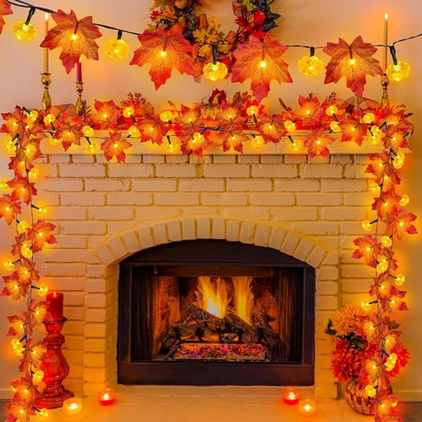 3 Pack & Timer – Fall Garland With Pumpkin Lights Fall Decorations For Home, 30Ft 60 LED Fall Lights Patented Enlarged Maples Leafed Battery Operated Fall Decor Thanksgiving Halloween Indoor Outdoor