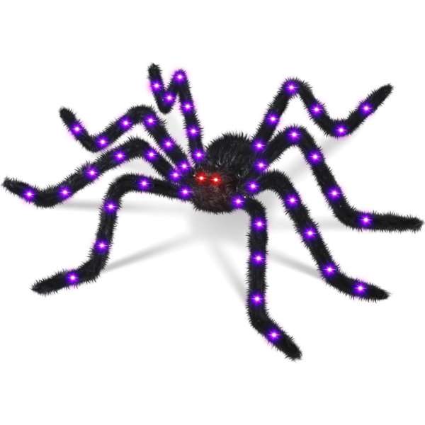 Halloween Decorations Giant Spider 38LED Light Up Hairy Scary Fake Spider With Lighted Eyes Battery Operated Party Haunted Yard House Indoor Outdoor Decor