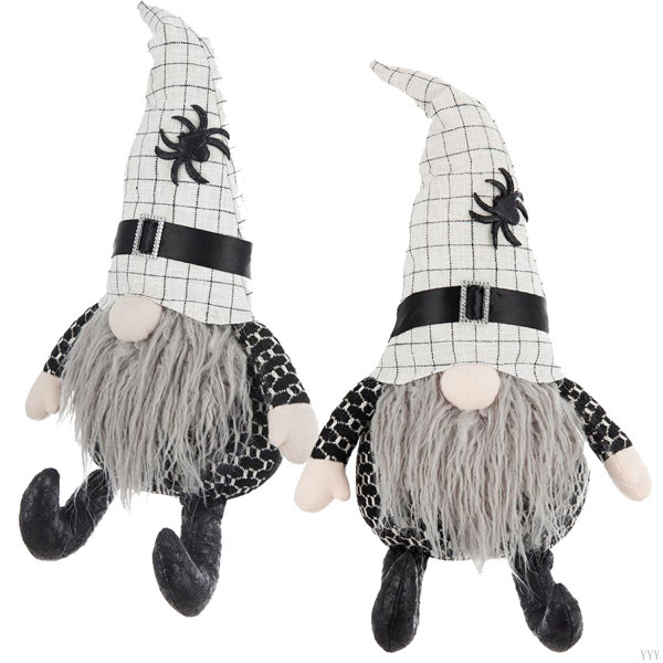 10.2X5.5X23.5″ Fabric Sitting Gnome With White Hat Spider, For Halloween Decor