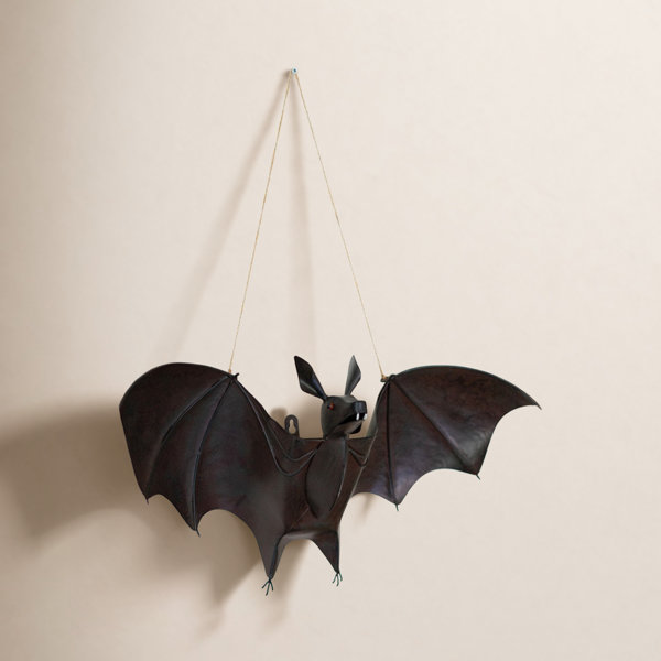 Painted Metal Bat Halloween Door Hanger 10″H Black Distressed Bat Decor Set of 2