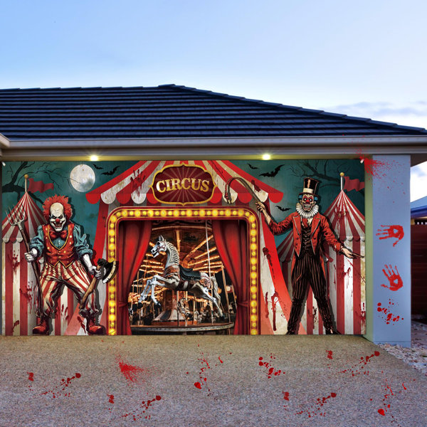 7 X 16 Ft Halloween Garage Door Cover Decoration Evil Circus Garage Door Banner Clown Halloween Backdrop Carnival Creepy Clown Backdrop Evil Circus Background For Birthday Photography Party