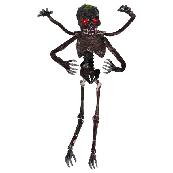 6 FT Animated Halloween Decoration Hanging Zombie Light-up Eyes Poseable Arms