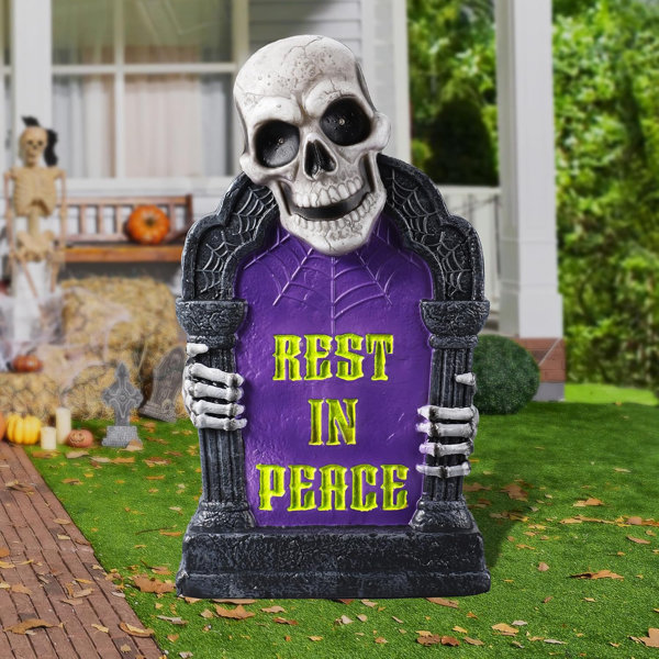 16.5″ Halloween Outdoor Graveyard Tombstone Glow Skeleton 3D Plastic LED Gravestone Scary Haunted House Decor For Yard Garden Party Lawn