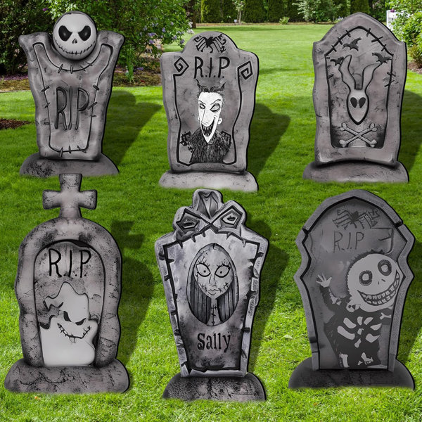 17 Inch Halloween Yard Signs Tombstones For Graves Decor Set With Stakes Nightmare Before Christmas Inspired Outdoor Scary Gravestones Decorations For Party Displays