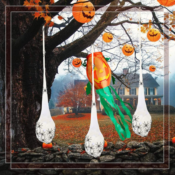 Halloween LED Spider Egg Sac Decor Lights (3 Pcs) – 3.2Ft Hanging Size, Pre-Installed Leds (Batteries Included), Indoor Porch Tree Fence Decor