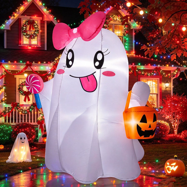 5FT Halloween Inflatable Ghost With Pumpkin – Built-In Bright LED Lights, Outdoor Yard Decoration For Garden, Lawn And Indoor Party Holiday