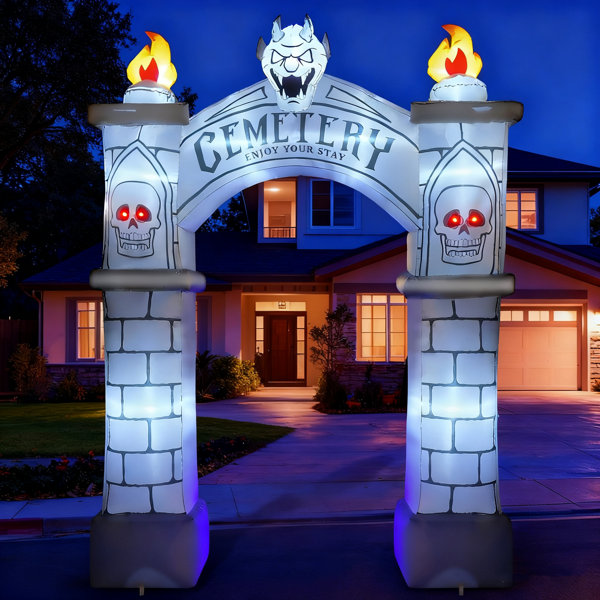 9.5FT Halloween Inflatable Archway, Giant Blow Up Arch Yard Decorations With Skeleton, CEMETERY, Wisp, Demon, Outdoor Halloween Decorations Build-In Leds Lights For Yard, Party, Garden, Lawn