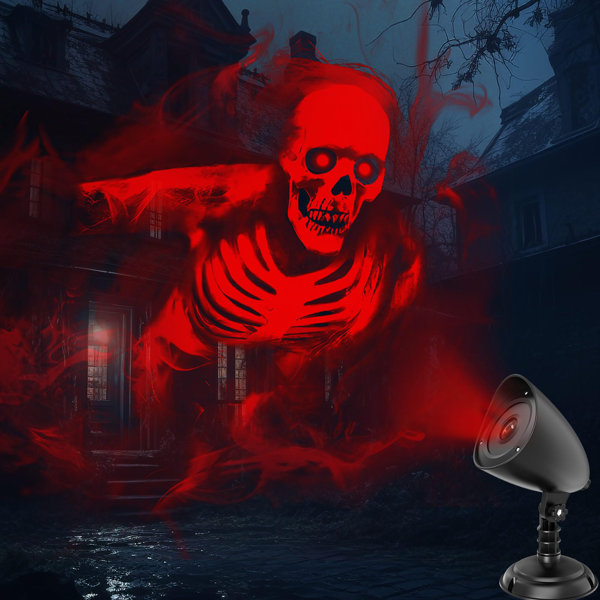Halloween Projector Lights Outdoor, 3D Dynamic Red Skull Projection With LED Effects, Hologram Window Light For Halloween Yard Home Decor