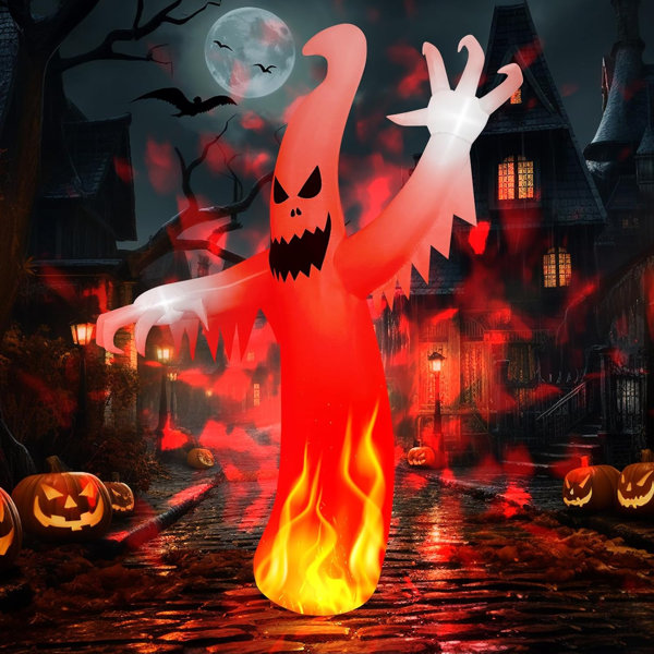 8 FT Tall Halloween Inflatables Ghost Outdoor Decorations Blow Up Yard Sracy Ghost With Built-In Leds Red Disco Light For Lawn Garden Holiday Party