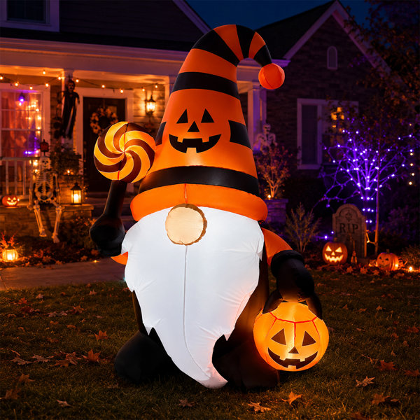 6 FT Lighted Halloween Inflatable Gnome Holding Jack‑O‑Lantern