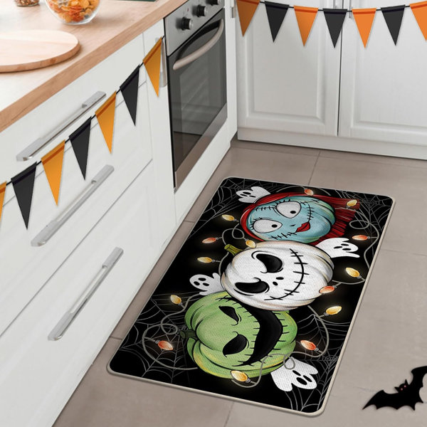 Halloween Jack Decorative Front Door Mat, Spooky Green Monster Welcome Doormat Indoor Outdoor Non-Slip Floor Entryway Rug, Funny Holiday Ghost Home Kitchen Decoration 17X29 Inch