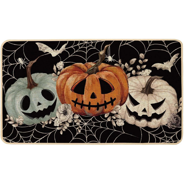 Halloween Doormat 17X29 Inch Halloween Black Pumpkins Spider Web Scary Spooky Decorative Front Doormat Indoor Outdoor Non Slip Rubber Backing Fall Entryway Kitchen Floor Decoration