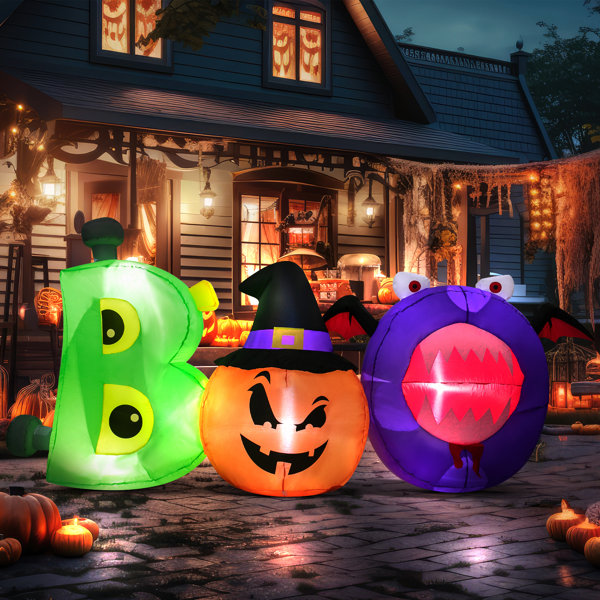 8FT Long Halloween Inflatables With Built-In LED Lights, Spooky Eyes With Monster Pumpkin Outdoor Decorations