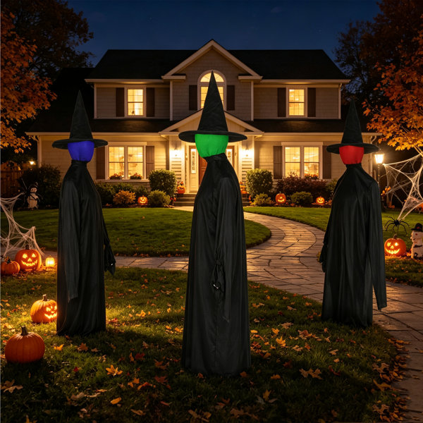 63″ Light-Up Sound-Activated Halloween Witches Set of 3 – Spooky Outdoor Yard Decoration with Color-Changing Heads