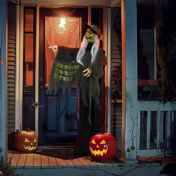 6FT Animated Halloween Witch Decoration with LED Light-Up Eyes, Motion-Activated Sounds & Swaying Body for Indoor Outdoor Yard Decor