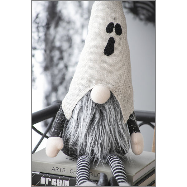 Set of 2, 8.3x4x31.5″ Fabric Sitting Gnome w/ White Ghost Hat, for Halloween Decor