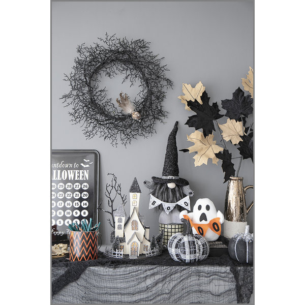 10×8.3×13.5″ Cardboard Lighted Haunted House, Black Beige Tabletop holiday halloween decor, Battery Powered