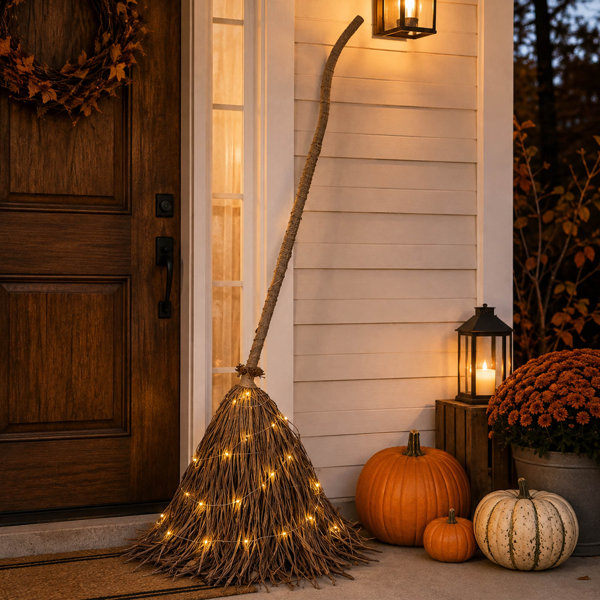 5.5 Ft Light Up Halloween Witches Broom Decoration