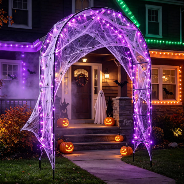 Halloween Solar Outdoor Metal Garden Arch, 4 Pack Heavy Duty Decorative Arbor, Yard Walkway Porch Entrance Archway for Halloween Outdoor Decor