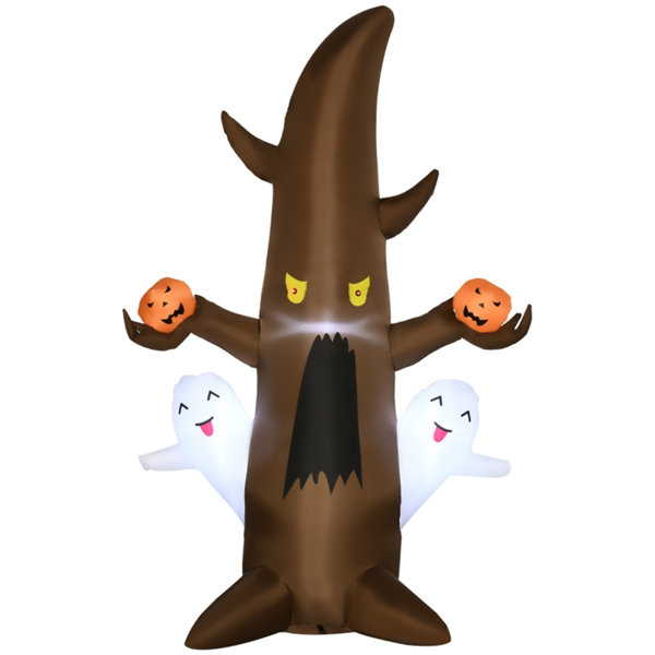 5 Ft Lighted Halloween Inflatable Ghost Tree with 5 Lights, Self-Inflating Outdoor Yard Decoration with Stakes, Ropes, Sandbag and Storage Bag