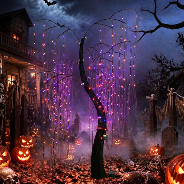 6.5 FT. Outdoor Halloween Decoration Willow Tree with 8 Lighting Modes, Timer and LED Lights