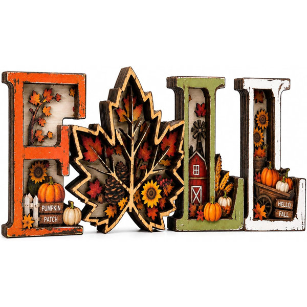 Fall Decorations for Home 2026, 3D Wooden Fall Decor with Harvest Autumn Sign Leaf Pumpkin Scene, Rustic Thanksgiving Tabletop Decor, Vintage Farmhouse Shelf Mantel (Fall Decorations)