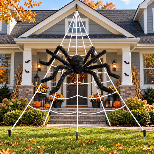 236″ Giant Spider Web with 70″ Posable Halloween Spider