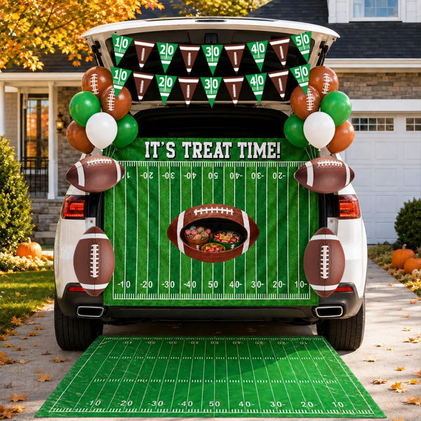 Football Trunk or Treat Car Decorations Kit, Halloween Trunk or Treat Decorations for with Backdrop, Tablecloth, Banners, Cutouts and Balloons for Car Archway Garage Door Party Decor