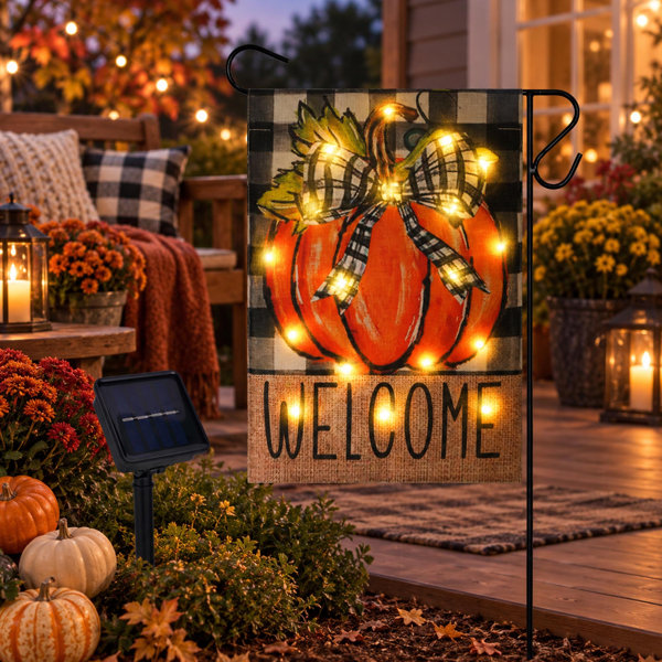 12″ x 18″ Solar Lighted Thanksgiving Garden Flag with 8 Lighting Modes