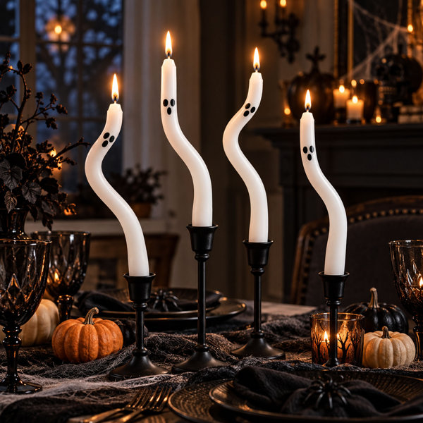 4-Pack 9″ Ghost Taper Candles for Halloween Table and Mantel Decor
