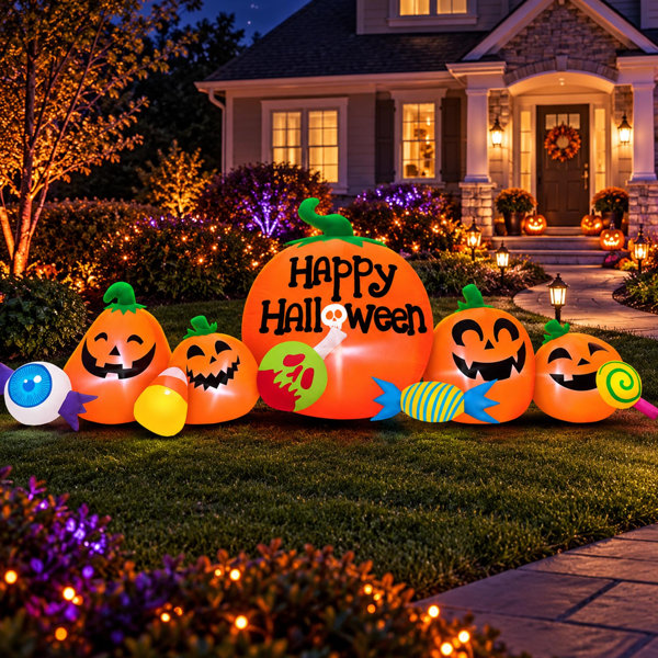 8 Ft Lighted Halloween Inflatable Pumpkin Combo for Outdoor Yard Decor