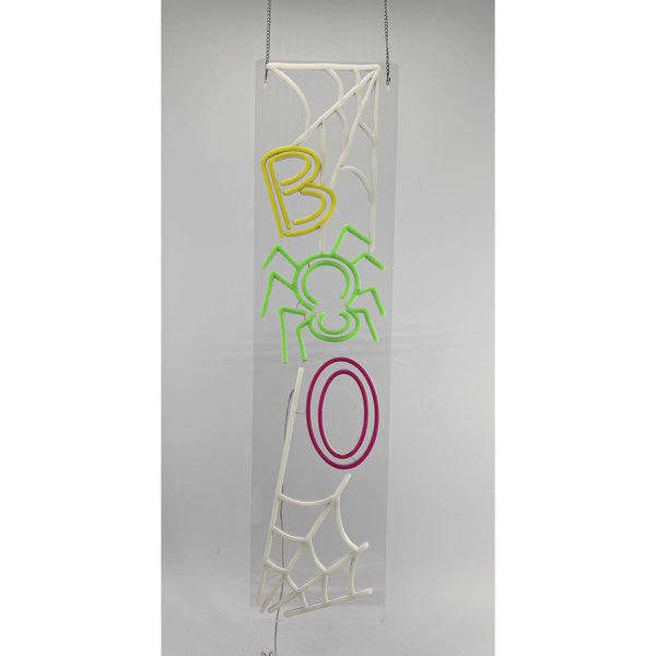 Neon Multicolored 32 in. LED Prelit BOO Spiders Porch Sign