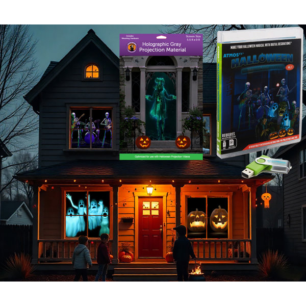 Halloween Hollusion Digital Kit Includes 8 AtmosFX® Video Effects for Halloween and 5′ x 9′ Screen